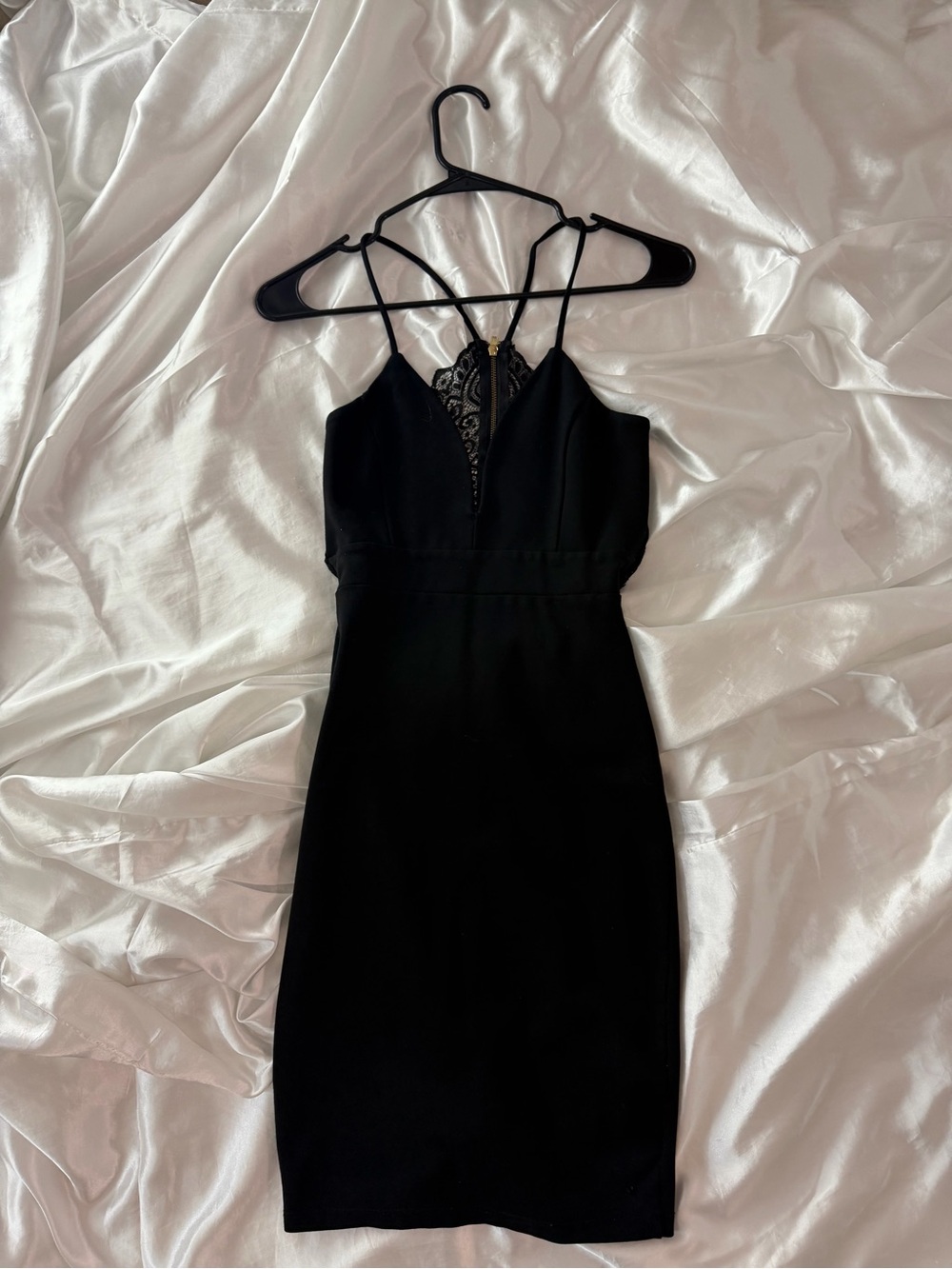 Revamped Black Lace-Trim Spaghetti-Strap Mini Dress
